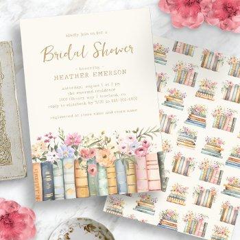 Books Floral Bridal Invitation Front View