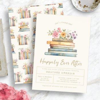 books floral bridal shower invitation