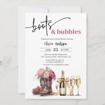 boots and bubbles bridal shower invitation card