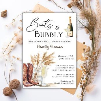 boots and bubbly boho pampas grass bridal shower invitation