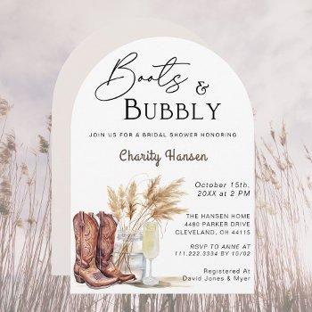boots and bubbly boho pampas grass bridal shower invitation