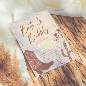 boots and bubbly bridal shower foil invitation