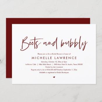 boots and bubbly, modern casual bridal shower invitation