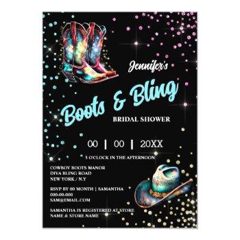 Boots Bling Cowboy Boots Stetson Glitter Shine Invitation Front View