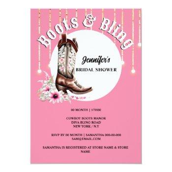 Boots Bling Pink Cowboy Boot Floral Western Invitation Front View