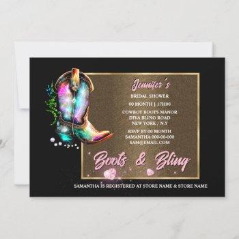 boots bling | shiny cowgirl boots pink heart glam  invitation