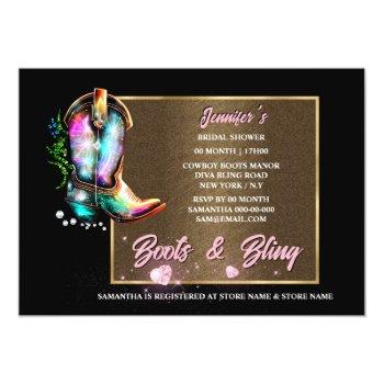 Boots Bling | Shiny Cowgirl Boots Pink Heart Glam  Invitation Front View