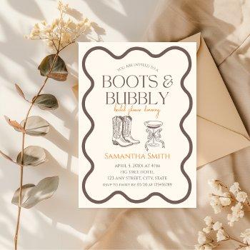 boots & bubbly bridal shower hand illustrated invitation