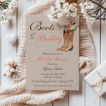 boots & bubbly western country bridal shower invitation