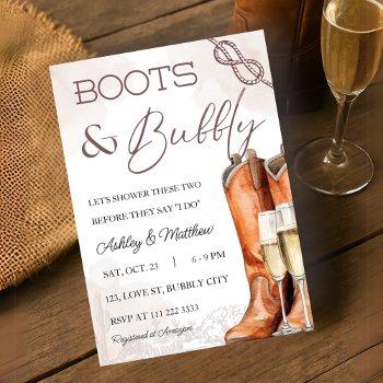 boots & bubbly western couple coed bridal shower invitation