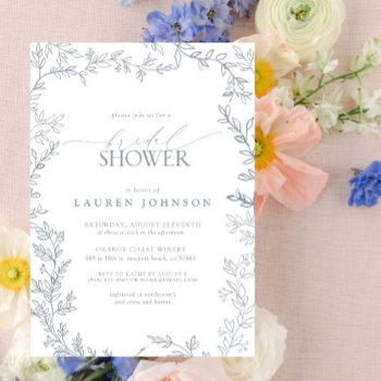 botanical leaf minimalist dusty blue bridal shower invitation