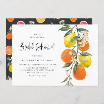 botanical lemons and oranges garland bridal shower invitation