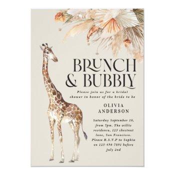 Botanical Pampas Grass Giraffe Bridal Shower Invit Invitation Front View