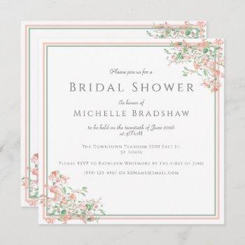 botanical pink and green boho bridal shower invitation