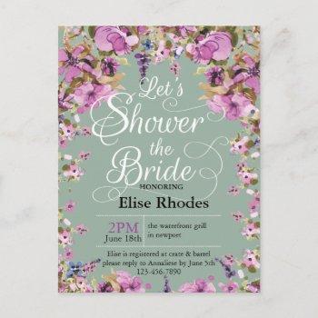 botanical violet floral frame minty bridal shower invitation postcard