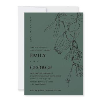 bottle green line drawing flora couple shower card
