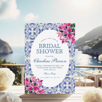 bougainvillea mediterraneanblue tile bridal shower invitation