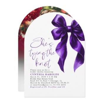 bow she's tying the knot bridal shower photo invitation