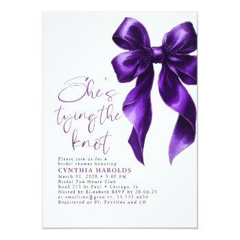 Bow She's Tying The Knot Bridal Shower Photo Invitation Front View