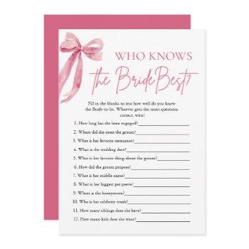bow who knows the bride best bridal shower game invitation