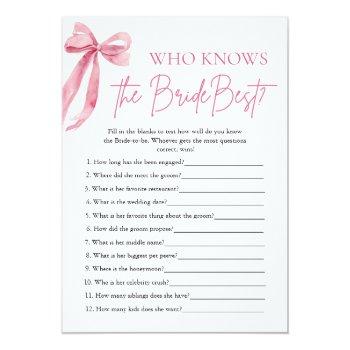 Bow Who Knows The Bride Best Bridal Shower Game Invitation Front View