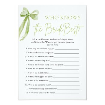 Bow Who Knows The Bride Best Bridal Shower Game Invitation Front View