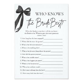 Bow Who Knows The Bride Best Bridal Shower Game Invitation Front View