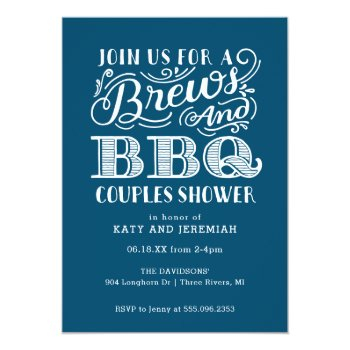 Brews And Bbq Couples Shower In Blue Invitation Front View