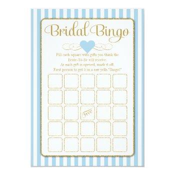 Bridal Bingo Light Blue Gold Bridal Shower Game Invitation Front View