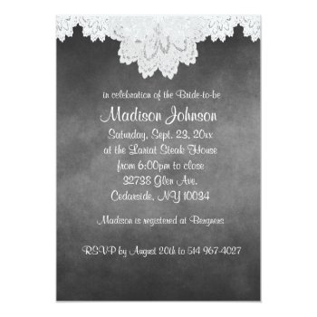 Bridal Gown On Chalkboard With Lace & White Dove Invitation Front View