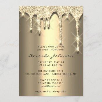 bridal shower birthday 16th gold 3d drips invitation