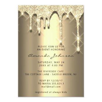 Bridal Shower Birthday 16th Gold 3d Drips Invitation Front View