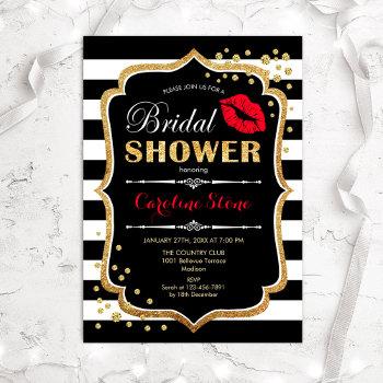 bridal shower - black red gold invitation