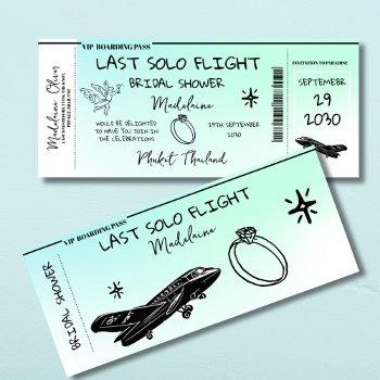 bridal shower boarding pass last solo flight blue invitation