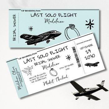 bridal shower boarding pass last solo flight blue invitation