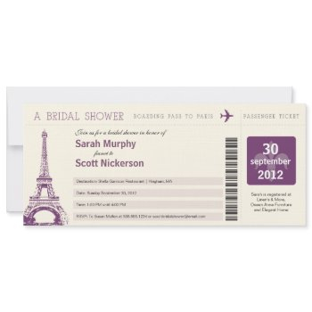 bridal shower boarding pass to paris france invitation