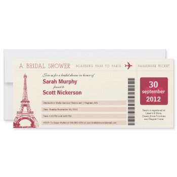 bridal shower boarding pass to paris france invitation