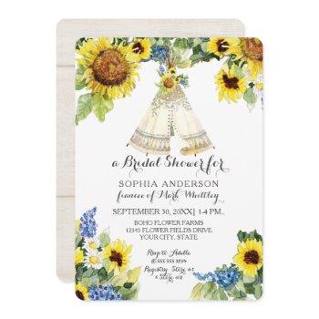 bridal shower boho floral teepee sunflower daisy invitation