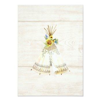 Bridal Shower Boho Floral Teepee Sunflower Daisy Invitation Front View