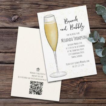 Bridal Shower Brunch Bubbly Qr Code Gift Registry Invitation Front View