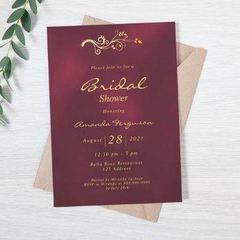 bridal shower burgundy gold classic elegant invitation