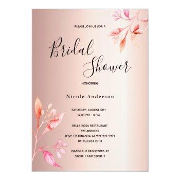 Bridal Shower Bush Rose Gold Florals Invitation Postcard Front View