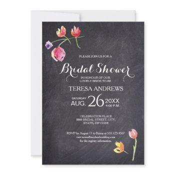 bridal shower, chalkboard, waterpaint flower invitation