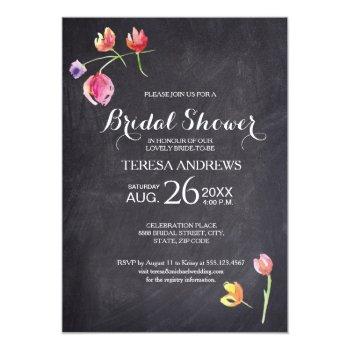 Bridal Shower, Chalkboard, Waterpaint Flower Invitation Front View