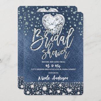 bridal shower denim & bling diamonds heart invitation