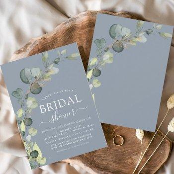 bridal shower dusty blue greenery eucalyptus invitation