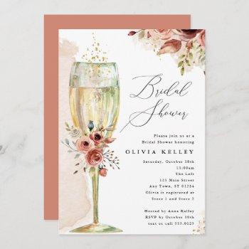 bridal shower earthy floral champagne glass invitation