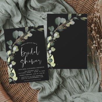 bridal shower eucalyptus black white invitation