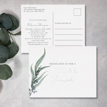 bridal shower eucalyptus botanical greenery  foil invitation postcard