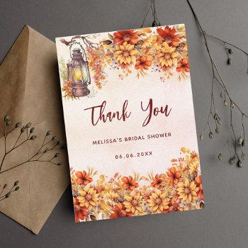 bridal shower fall orange flowers lamp thank you card